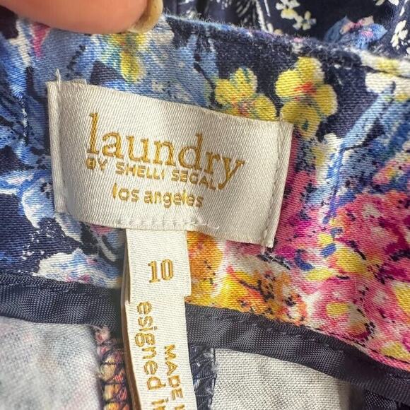 Laundry by Shelli Segal Pants Womens 10 Navy Floral Front Artsy Boho Cottagecore - Picture 5 of 8